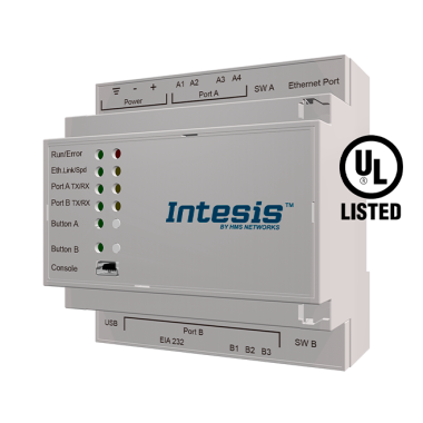 Intesis protocol translator with KNX, Serial and IP support - 250 points KNX TP to BACnet IP & MS/TP Server