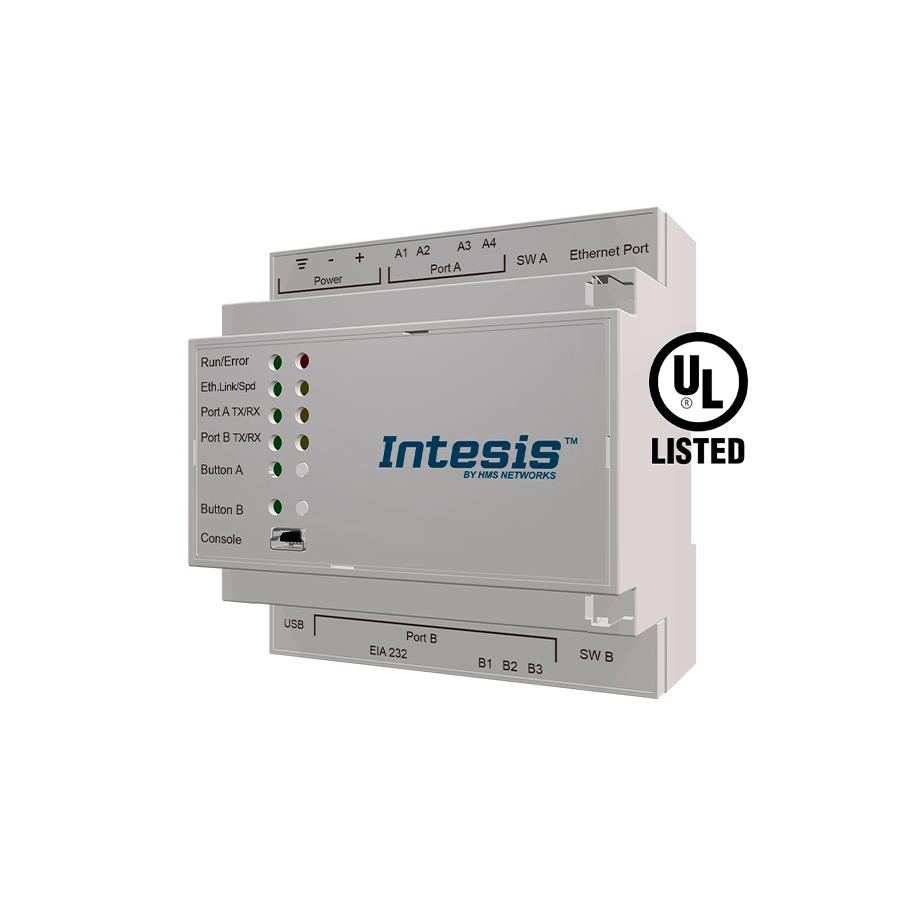 Intesis protocol translator with KNX, Serial and IP support - 250 points KNX TP to BACnet IP & MS/TP Server