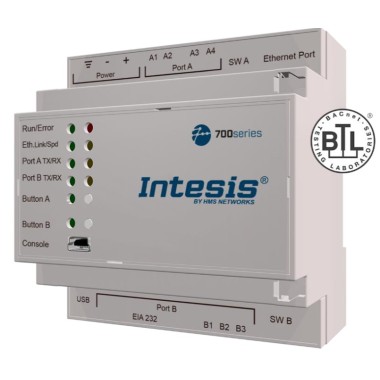 Intesis protocol translator with KNX, Serial and IP support - 600 points KNX TP to BACnet IP & MS/TP Server