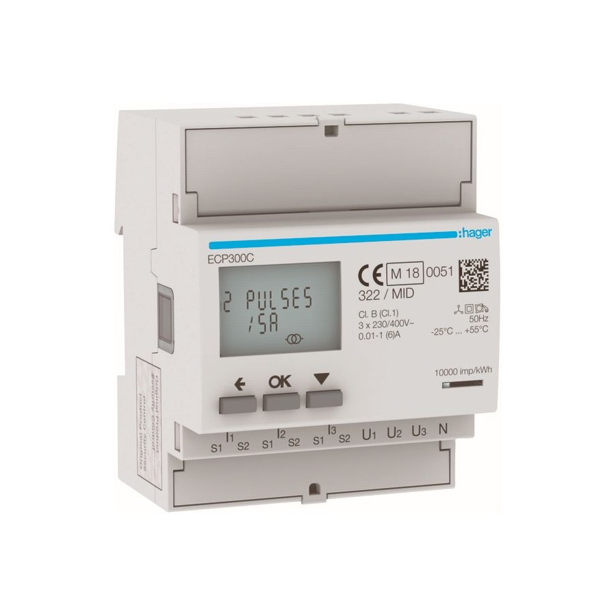 Compteur triphasé 3P+N via TI 1-5A 4M S0 MID