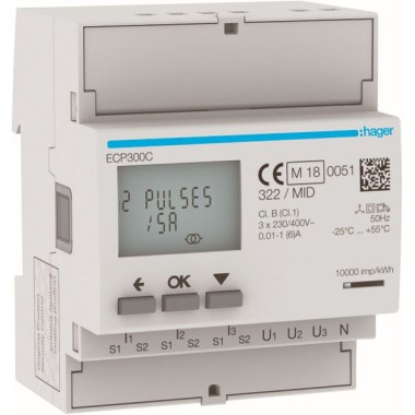 Compteur triphasé 3P+N via TI 1-5A 4M S0 MID