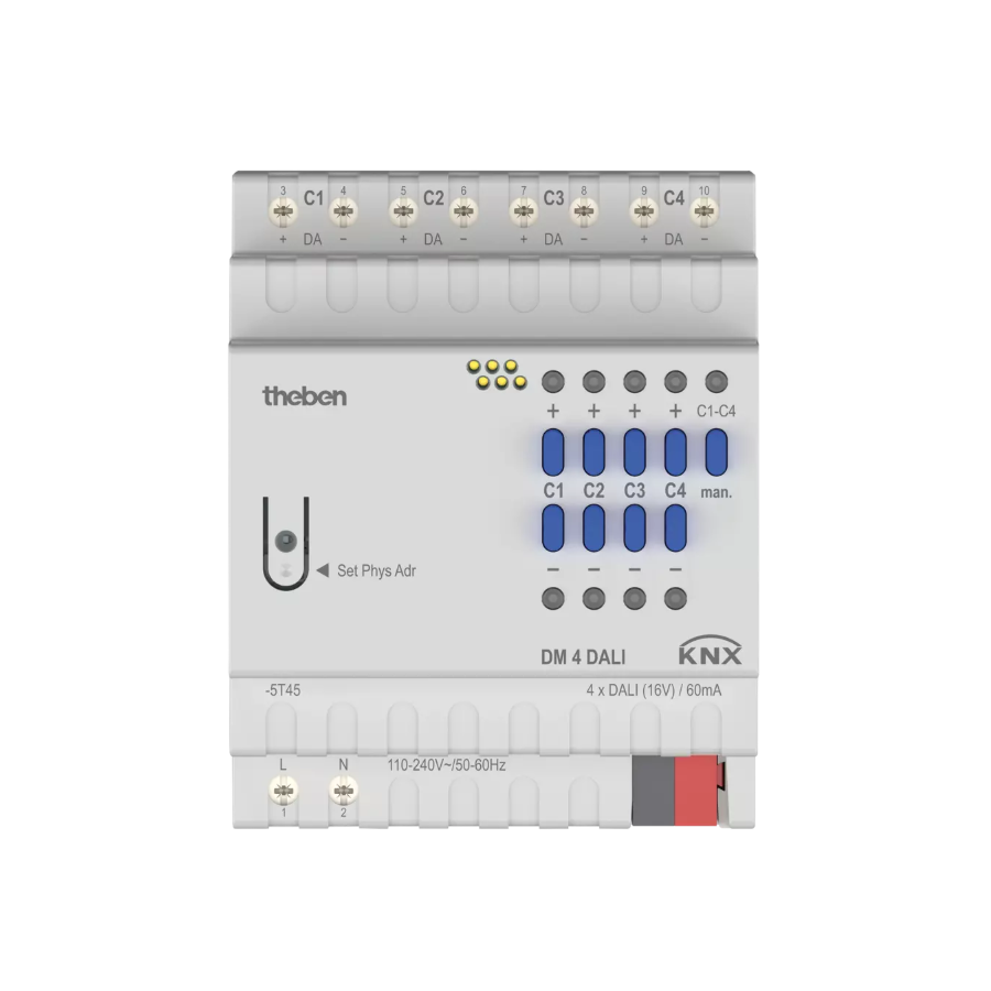 DALI-2 DM 4 DALI KNX 4 canaux, communication broadcast