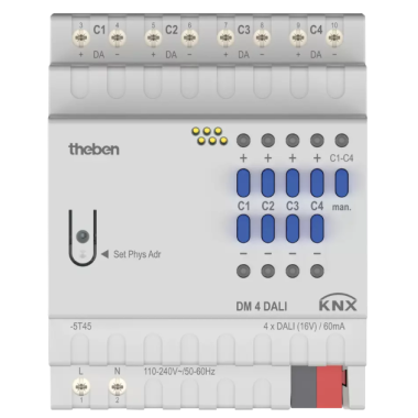 DALI-2 DM 4 DALI KNX 4 canaux, communication broadcast