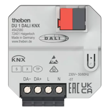 DALI-2  encastré à 1 canal, KNX TP, Data Secure broadcast